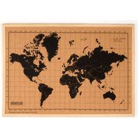 World Map Corkboard with Frame Black and Brown 70x50cm milimetrado