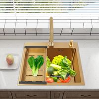 Fregadero de 50 x 45 cm con acabado dorado Fregadero Fregadero de cocina de acero inoxidable Fregadero Lavabo rectangular Completo con grifo, dispensador de jabón, escurridor y desagüe