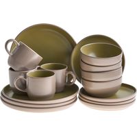 Vajilla de 16 piezas de gres elegante cocina y comedor para 4 personas acabado esmaltado beige/verde Nutmeg