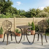 Ensemble de jardin bistrot aluminium 3 pièces : 2 fauteuils + table ronde imitation fer forgé