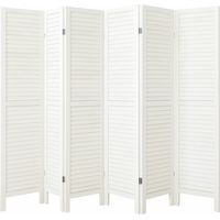 Pegane – Paravent en bois 6 panneaux coloris blanc lasuré – Dimensions H170 x L240cm – Design moderne pour séparation d'espace