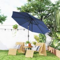 Parasol jardin Ø295x250cm mécanisme inclinaison poteau métallique amovible terrasse piscine patio, bleu