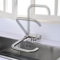 Grifo Cocina Abatible Grifo de Fregadero Plegable Giratorio 360° Grifo Cocina Bajo Ventana de Acero Inoxidable Mezclador de Fregadero de Cocina en Acero Inoxidable 304