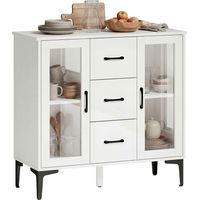 Modernes Sideboard mit Soft-Close-Türen, Buffetschrank mit 3 Schubladen, 2 Glastüren, verstellbare Regale, MDF, Weiß
