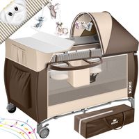 KIDIZ® Babybett 3 in 1 Reisebett Kombi Set Baby Bett mit Wickelauflage Moskitonetz Laufstall Baby ab Geburt bis 15 kg luftige Seitenwände mit Seiteneingang Braun
