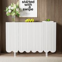 Buffet alto 120 cm, con 4 porte ondulate, ripiani, mobile in legno, cerniere di alta qualità, per soggiorno, sala da pranzo - Bianco