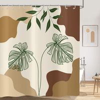 1 Rideau de douche, Tissu polyester imperméable, Motif feuilles tropicales, 180x200cm, Salle de bain