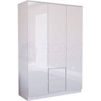 Glinton 3 Door 2 Drawer Wardrobe High Gloss With Hanging Rail & Storage Shelf, 100% FSC, White