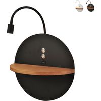 Dual - Applique Murale Avec Étagère Et Lumière Led 15W Fabas Luce Touch Variateur - Noir Mat Avec Bois Usb Intégré