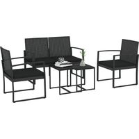 Conjunto de Muebles de Jardín de Ratán Sintético con 2 Sofás Individuales 1 Sofá Doble y 2 Mesas de Centro Negro