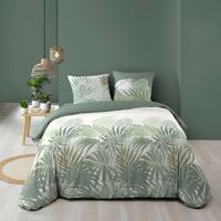 Douceur D'Intérieur – Housse de couette 240 x 220 cm – 100 % coton 57 fils – Motif jungle feuilletée – Fermeture boutons pression