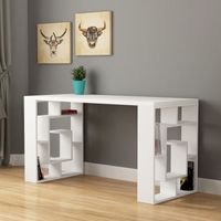 Decortie Labirent Modern Desk With Bookshelf Legs - White