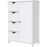Buffet de Salle de Bain en Bois avec 4 tiroirs, Porte d'armoire, étagère réglable, Salon, Cuisine, Couloir, Profond, Pose Libre, Blanc