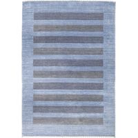 Tapis en laine Stripy - Tapis en laine - 180x120cm, Rectangular - 100% Laine vierge - Tissé main - Bleu