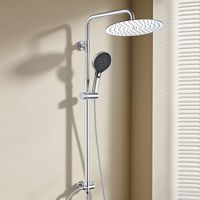 JOHO – Colonne de douche pluie ronde Ø25 cm en acier inoxydable chromé – Douchette à main 3 jets Ø13 cm – Sans mitigeur – Compatible robinetterie existante – Installation facile