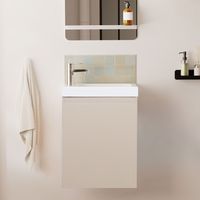 Mob-In – Meuble double vasque suspendu 41 cm – Vasque en céramique réversible – Système de charnières à fermeture progressive – Gain de place