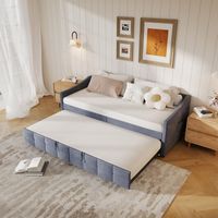 Fortuna Lai – Lit gigogne 2 places 90x190 avec sommier à lattes en bois massif et métal – Canapé convertible en velours – 300 kg max – Pochettes de rangement intégrées
