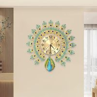 Horloge murale paon vintage en métal pour salon, chambre à coucher, décoration de cuisine
