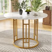 Mesa de comedor redonda MDF efecto mármol dorado 80x80x76 cm con patas metálicas ajustables