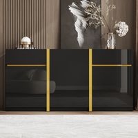Buffet 160 cm moderne laqué brillant, avec 3 portes et 2 tiroirs, grand meuble de rangement avec étagères réglables, 160x40x78 cm - Noir