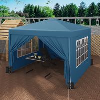 WOLTU Pavillon 3x3m Faltpavillon mit 4 Seitenteilen und 4 Sandsäcke, Pop Up Partyzelt Gartenpavillon wasserfest UV-Schutz höhenverstellbar, mit Tragetasche, Blau