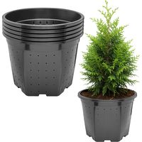 Garronda x5 Pots de Pépinière Ronds en Plastique Ø25 x 20 cm (7,5L) - Pot Semis Robuste avec Drainage Repiquage Pot de Fleur Exterieur Grande Taille et Culture de Conifères Serre Jardin GD-0205 Noir