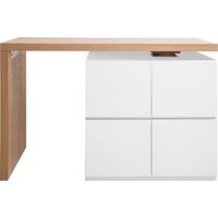 Miliboo – Table de bar modulable avec rangement blanc mat et chêne – Plateau pivotant 360° – Longueur 140-165 cm – Hauteur 91 cm – Meuble à monter