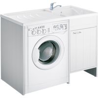 Negrari – Meuble lave-linge avec vasque réversible en PVC – Portes pleines avec fermeture magnétique – Cuve en polypropylène résistante aux acides – Pieds réglables