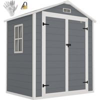 Abri de jardin cabanon en résine polypropylène 2.12 m² - 2 portes 1 fenêtre et 1 grille d'aération. toit à pignon. gris
