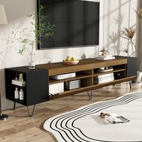 Mobile TV 180x36x43cm con 2 ante, vani portaoggetti aperti, adatto per TV da 60 pollici, MDF e truciolato, nero