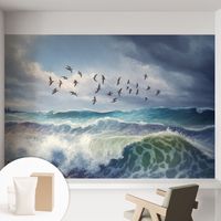 Tapete Vliestapete mit Kleber modern - Wanddeko für Küche - Klebefolie Wand - luxus Look Meereswellen 152x104 cm