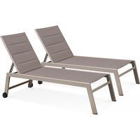 Oviala – Lot de 2 bains de soleil empilables en aluminium et textilène – Dossier inclinable 5 positions – Roues intégrées pour déplacement facile