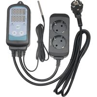 Prise Thermostat Num��rique avec 2 Relais 220V Sonde, Controleur Temp��rature Chauffage Refroidissement pour Terrarium,Reptile,Incubateur,Serre,Couveuse,Brassage