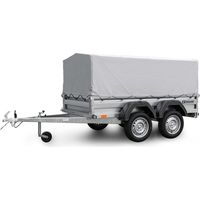 Monmobilierdesign – Remorque voiture double essieu acier 235 cm – Ridelles avant/arrière ouvrantes – Châssis galvanisé – PTAC 500 kg sans carte grise