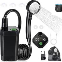 Tragbare Campingdusche (6000 mA), wiederaufladbare elektrische Outdoor-Dusche mit intelligenter Digitalanzeige, Schwarz