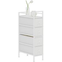 Commode à 4 tiroirs en tissu, structure en acier, idéale pour la chambre, les petits espaces, le salon ou le dressing, blanche.