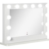 Miroir de maquillage lumineux style Hollywood avec interrupteur tactile, doté de 12 LED à intensité variable, 80 x 60 cm, avec fonction mémoire, blanc.