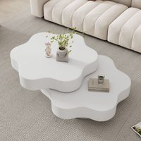 Couchtisch 74,8 x 67,5 x 31 cm, florales Design, 360° drehbare Tischplatte, MDF, cremeweiß lackiert
