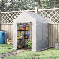 Outsunny Serre de jardin PE avec étagères 2 niveaux. serre de balcon. bâche renforcée 140 g/m². châssis en acier. porte zippée enroulable. pour légumes plantes fleurs. 143x143x195cm. blanc