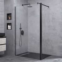 doporro Duschwand 120x200cm Walk-In mit 30cm Nebenteil, 8mm Duschabtrennung Bremen schwarz mit Stabilisator, aus Echtglas ESG-Sicherheitsglas Klarglas inkl. Nanobeschichtung