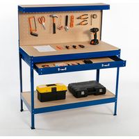 SwitZer Steel Garage Workbench Toolbox Storage With Drawers Pegboard and 20 Pegs Shelf DIY Workshop Station Blue