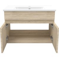 Ensemble Salle De Bain simple vasque 60cm meuble Chêne Wotan avec colonne et miroir