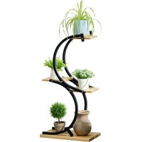 Support pour plantes à 4 étagères, en bois massif résistant aux intempéries, 46 cm x 25 cm x 91 cm, noir et naturel