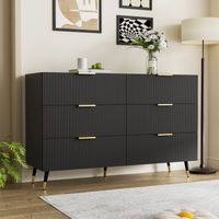 URBAN MEUBLE Buffet élégant noir design moderne, 6 tiroirs poignets et point de pieds dorés 120x40x77cm
