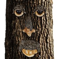 Relaxdays – Visage d’arbre esprit de la forêt en 4 pièces – Résine synthétique résistante aux intempéries – Décoration à suspendre brun/beige