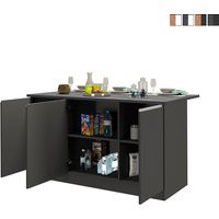 Isla central 3 puertas para cocina moderna 155x90x90cm con mesa Deaton - Negro - Gris