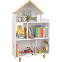 Libreria per Bambini 3-6 Anni a 3 Livelli per Libri e Giochi, in MDF e di Pino, 65x25x108.5 cm, Bianco