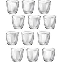 Set 12 Bicchieri Acqua in Vetro Trasparente 29 cl Ideale per Casa e Ristorazione Design Vintage Anni 50 Scanalato Diametro 8,5 cm Made in Italy