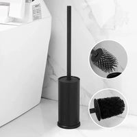 304 Brosse à toilettes en acier inoxydable avec support Long Bucket Stand Round Loo Brush for Bathroom (noir)