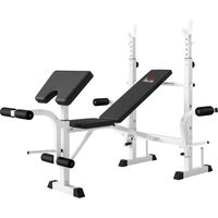 Banc de musculation inclinable avec support barre, extension jambes réglable, curl prédicateur